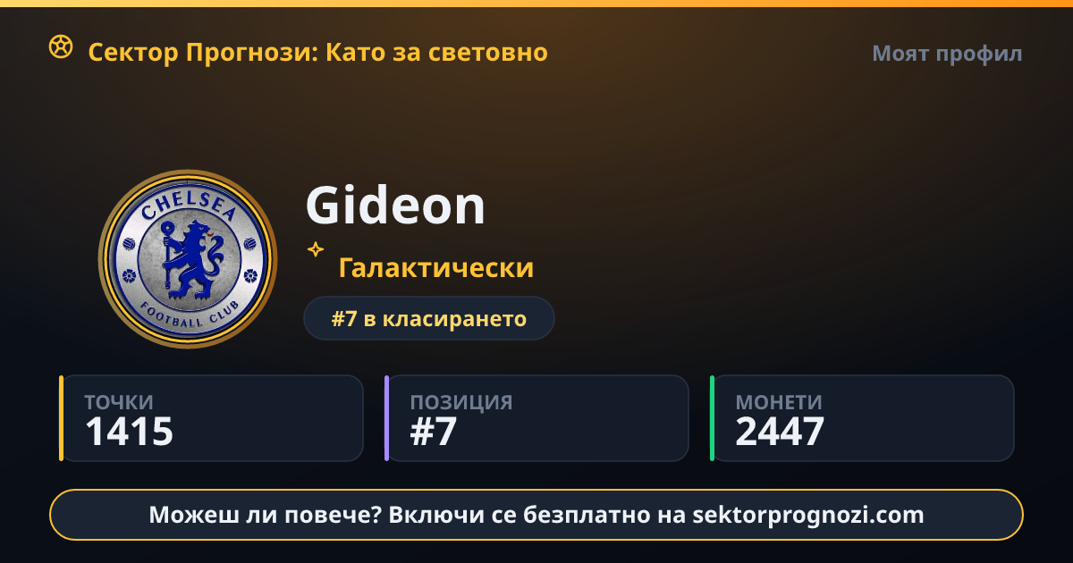 Gideon: 1415 точки в Сектор Прогнози