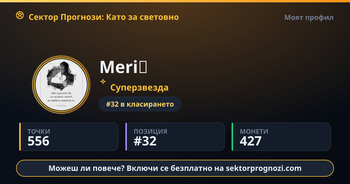 Meri🧿: 556 точки в Сектор Прогнози